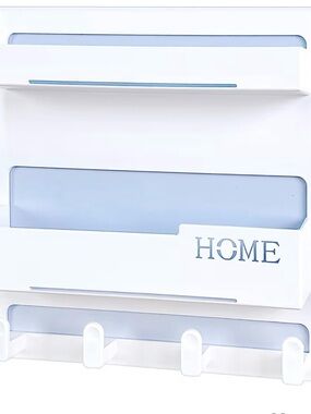 Source Unknown White and Light Blue Wall-Mount Home Organizer with Hooks